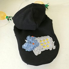 狗狗刺繡羊羔毛連帽拉鍊外套 PRDP020, 三角龍黑色