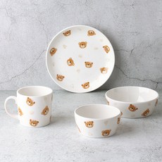 이와이엔 메리베어 어린이 식기 세트, 화이트, 공기 + 대접 + 머그 + 접시, 1세트