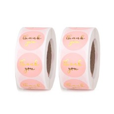 indi.k THANK YOU 粉紅色大包裝 2.5cm 貼紙 2卷 1000張, 混合色, 2個