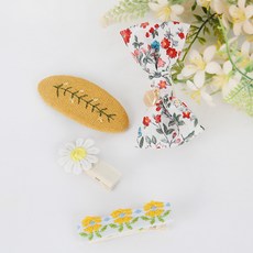 BABYBLEE 荷葉邊花朵髮夾4件組