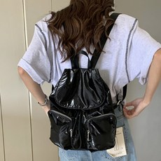 Creang 女用超輕量迷你亮面休閒旅行後揹包 1840, 黑色
