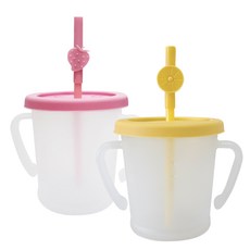 AGAFURA Magic系列雙耳防漏吸管杯 S 2件組, 黃色+粉色, 1組