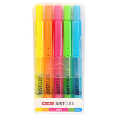 MORRIS JUSTCLICK 按壓式螢光筆S 5色組, 黃色、橙色、粉色、天藍色、黃綠色, 1組