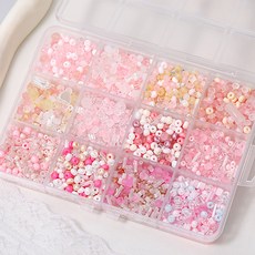 EUMES 12色花卉混搭DIY串珠工藝套組, 奇蹟粉, 1套