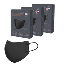 ibanari KF-AD 飛沫阻擋用 口罩 大型, 10片, 3盒, 黑色