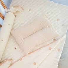 AiRabbit 新生兒用純棉絎縫寬版頭型枕, 1個, 米色