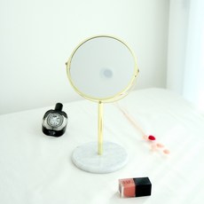 Ju and Ji 大理石紋支架式圓形雙面化妝鏡, 白色+金色