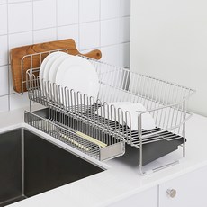 Nature Living 纖薄全不鏽鋼瀝水碗盤架 + 餐具筒 + 砧板架組合, 灰色, 1套