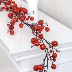 flowertree 室內牆壁裝飾小物 閃亮球串掛飾 180cm, 紅色