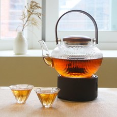 티이야기 내열유리 우드 티팟 세트, 혼합색상, 1세트, 티포트 800ml + 워머 + 장미찻잔 2p