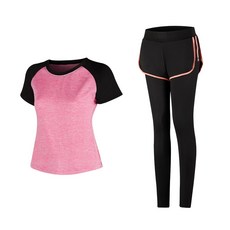 女款時尚瑜伽短袖T恤+短褲內搭褲組