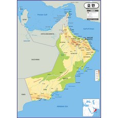 Map.Come 阿曼地形圖塗層 78 x 110cm, 1個