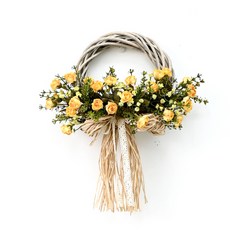 Garden in the City 迷你乾燥玫瑰花圈, 黃色