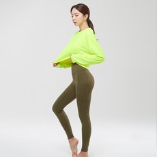 벤디스 여성용 에인셜 베이직 슬리브 형광옐로우 Y007 + 코멜 포켓 레깅스 9부 Y003 세트