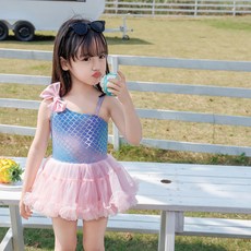 Starbean 女童蝴蝶結美人魚連身泳裝 + 泳帽組合