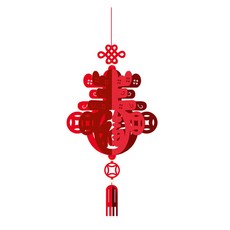 小麥購物 新年春節鏤空喜慶吊飾 五福春 元寶款 L901, 紅色