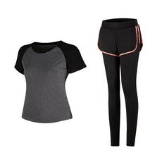 女款時尚瑜伽短袖T恤+短褲內搭褲組