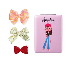 女童髮夾 3款+可愛小鏡子組合