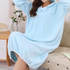 벨벳 후드 원피스형 샤워 가운, 블루, 1개