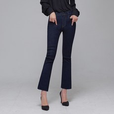 CLONIA 女款深藍基本款下擺剪裁彈力靴型牛仔褲 CU6W08