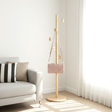 숲속애 원목 라운드 낮은 스탠드 옷걸이, 내추럴