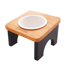 MONAGIO 寵物狗1格餐碗木桌+陶瓷碗, 原木黑色, 1組