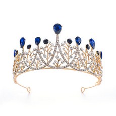 Estella自助婚禮新娘皇冠寶石頭飾 zwn702, 1個, 藍色