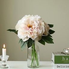 실크플라워 피오니 + 글래스 화병 세트, 핑크(꽃), 1세트