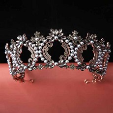 데이먼 꽃 진주 포인트의 웨딩 티아라 MNB012, 검정색, 1개