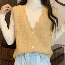 Alode 女款可愛波浪鏤空針織毛衣背心