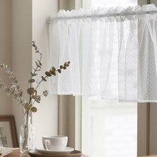 BELLELIFE 白色網紗短窗簾, 圓點