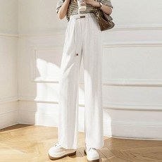 앤드스타일 여성용 통기성 밴딩 린넨 팬츠 + 위빙 벨트 세트 262570