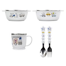 呠呠防滑飯碗湯碗杯子湯匙叉子組, 飯碗 + 湯碗 + 杯子 + 湯匙 + 叉子, 混合顏色, 1套