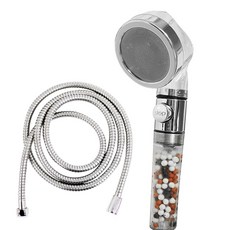 LIVINGiF 黃土球開關蓮蓬頭+沐浴軟管 1.5m組, 1組, 銀色