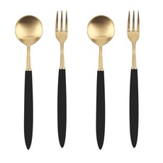 Bogen 韓國製 Stella Gold 黑色茶匙叉子兩人份組合, 1套, 茶匙 2支 + 點心叉 2支