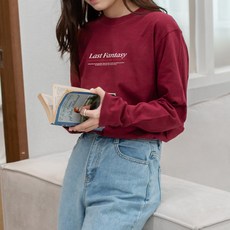 험블스튜디오 여성용 통기성 라스트판타지 레터링 이너 라운드 면 긴팔 티셔츠 FF_416