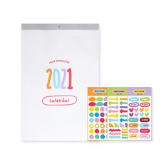 momopop 2021 年挂歷 + 可拆卸裝飾貼紙 3件套, 混色