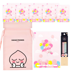 KAKAO FRIENDS 筆記本 10入+鉛筆 4入+不織布袋, 隨機發貨（鉛筆、無紡布袋）, 1套