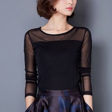 UNHAVE 網紗透視舞蹈服圓領上衣, 04 黑色