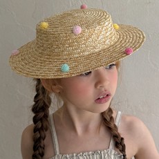 채니봉봉 여아용 솜사탕 행성 밀짚 썸머 햇
