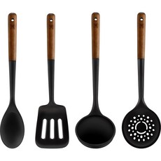 Bargensteiger Flexibel 矽膠廚具A款4件組, A款(黑色), 1組, 鍋鏟+漏勺 +大湯勺+小湯勺