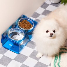 WUDADA MANSION 貓咪壓克力雙格食碗, 藍色, 1個