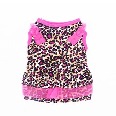 三層荷葉邊圓點蕾絲網紗寵物洋裝, 豹紋, 1個