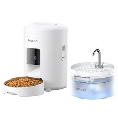 로제코 반려동물 스마트 자동급식기 + 급수기 세트, 화이트, 1세트, 2L