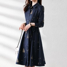 LUNAGIRL 翻領邀綁帶連身裙, 海軍藍