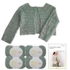 yarna 써니 밀키 가디건 뜨개실 45g x 4p + 인쇄도안 세트, 116 더스티민트, 1세트