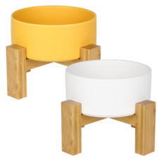 meongzi 2層陶瓷餵食碗組 2入 S號, 白色, 黃色, 1套