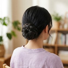 Alleophom 女性用髮夾式花苞假髮 15cm, 黑色, 1個