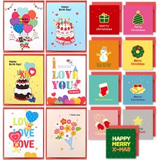 閃亮立體卡片 6款組合 + 閃亮聖誕卡 9款組合, 1套, 混色