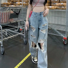 PEONIST 女款寬鬆刷破牛仔褲